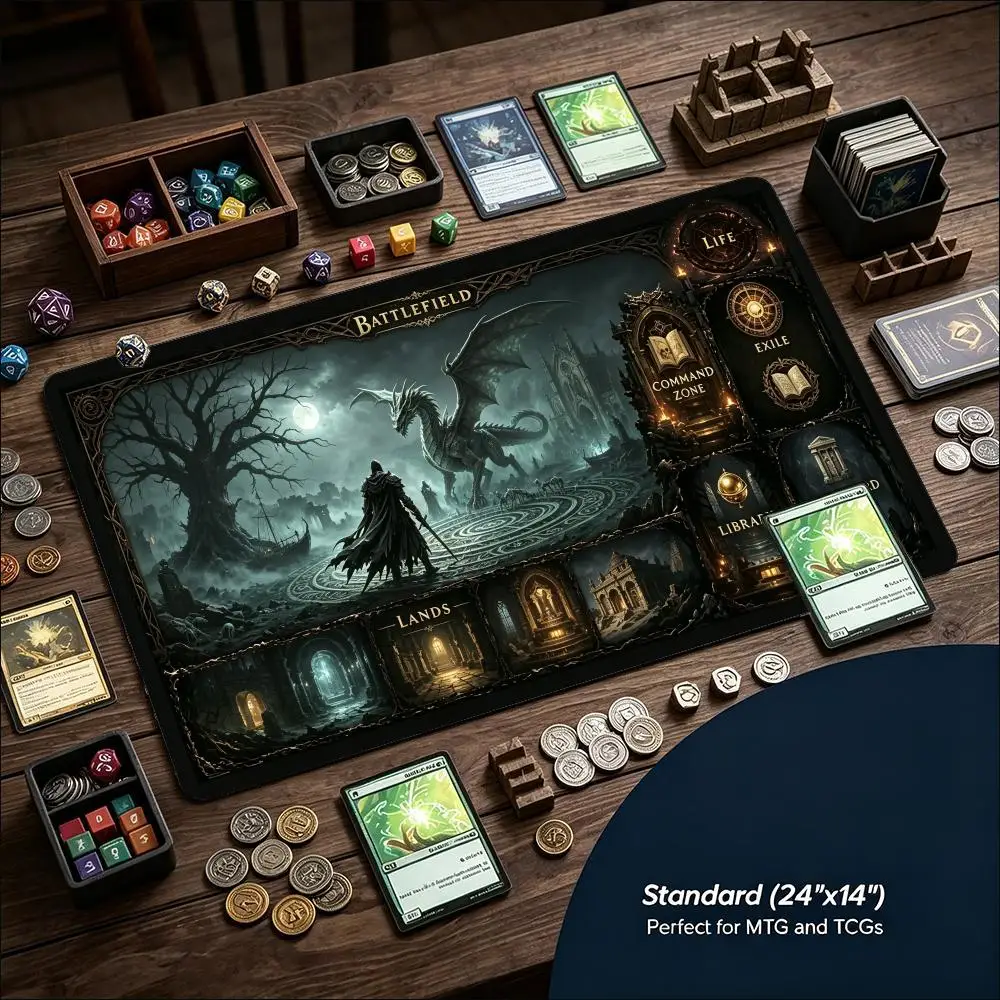 Dragon Fantasy TCG Playmat With Game Zones Non Slip Rubber Pad Large Tabletop Trading Card Battle Mat Gaming Accessories