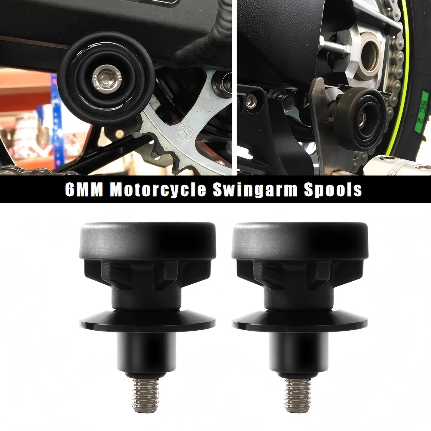 

6MM Motorcycle Swingarm Spools for Yamaha R3/R6/R7/R9/R1/R1M/MT03/MT09/MT10/FZ1/FZ8/XSR900/Tracer900 - Paddock Stand Bobbins