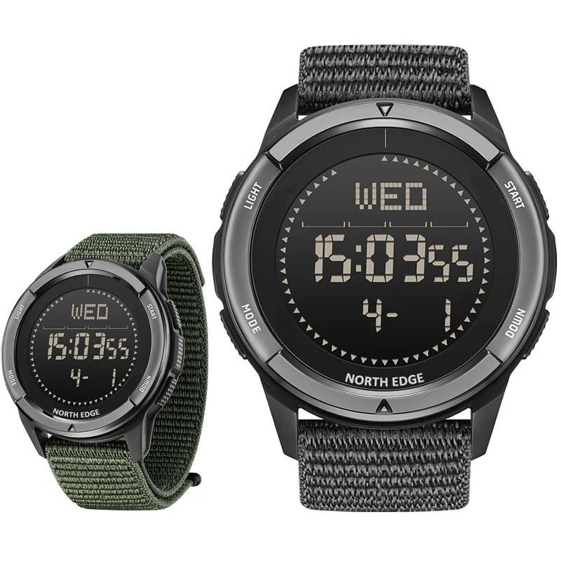 Montre numérique pour hommes, sport, super légère, boussole extérieure, podomètre, étanche 50M, montre-bracelet électronique, bracelet en nylon