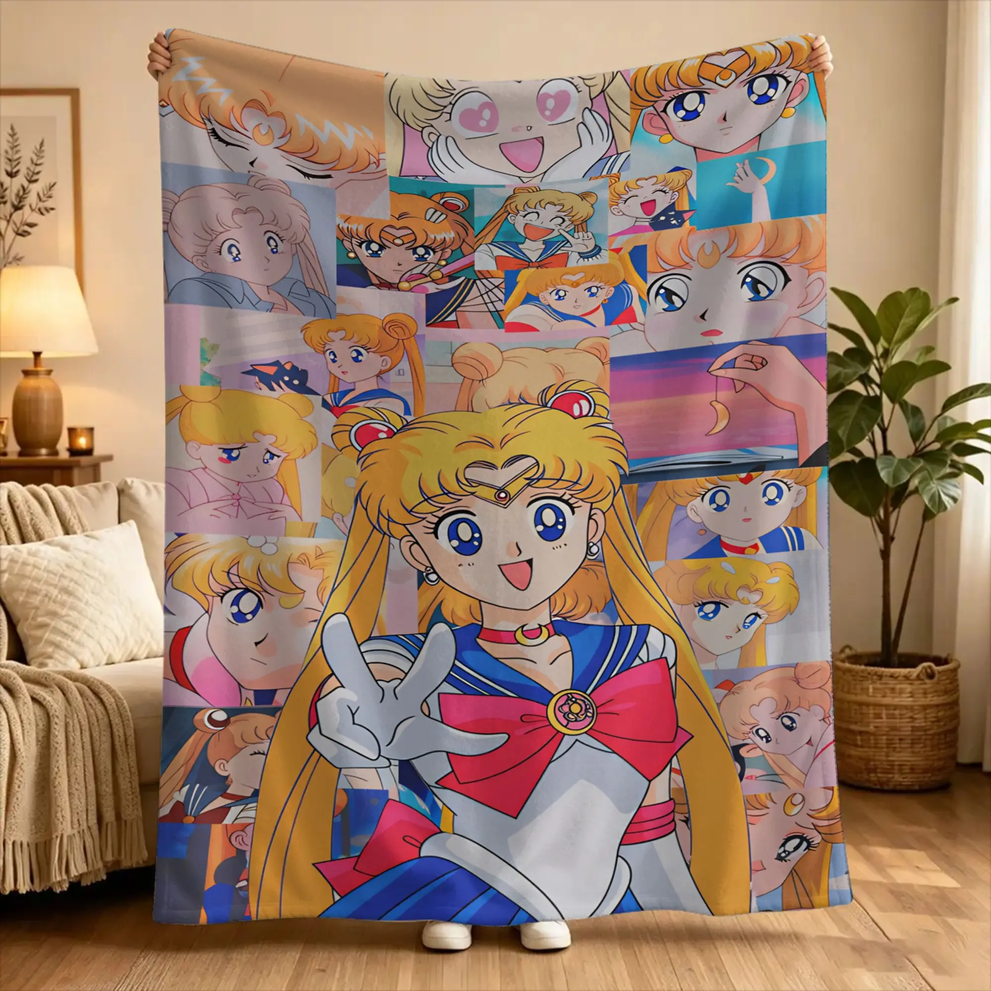 Super Warm Blanket Camping S-Sailor Moons Throw Blanket  Flannel Bedspread For Couch Bed Fluffy Sofa Bed Cover