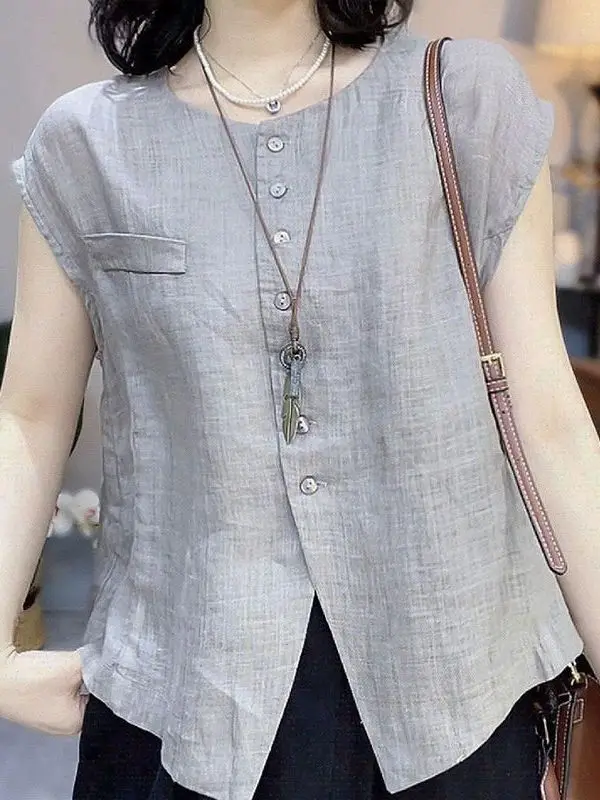 Estate 2025 Nuovo tappetino in cotone e lino Svel rotondo Ne Vest Thin Mallow Bal Canotta da donna IRt Pure Color UV...