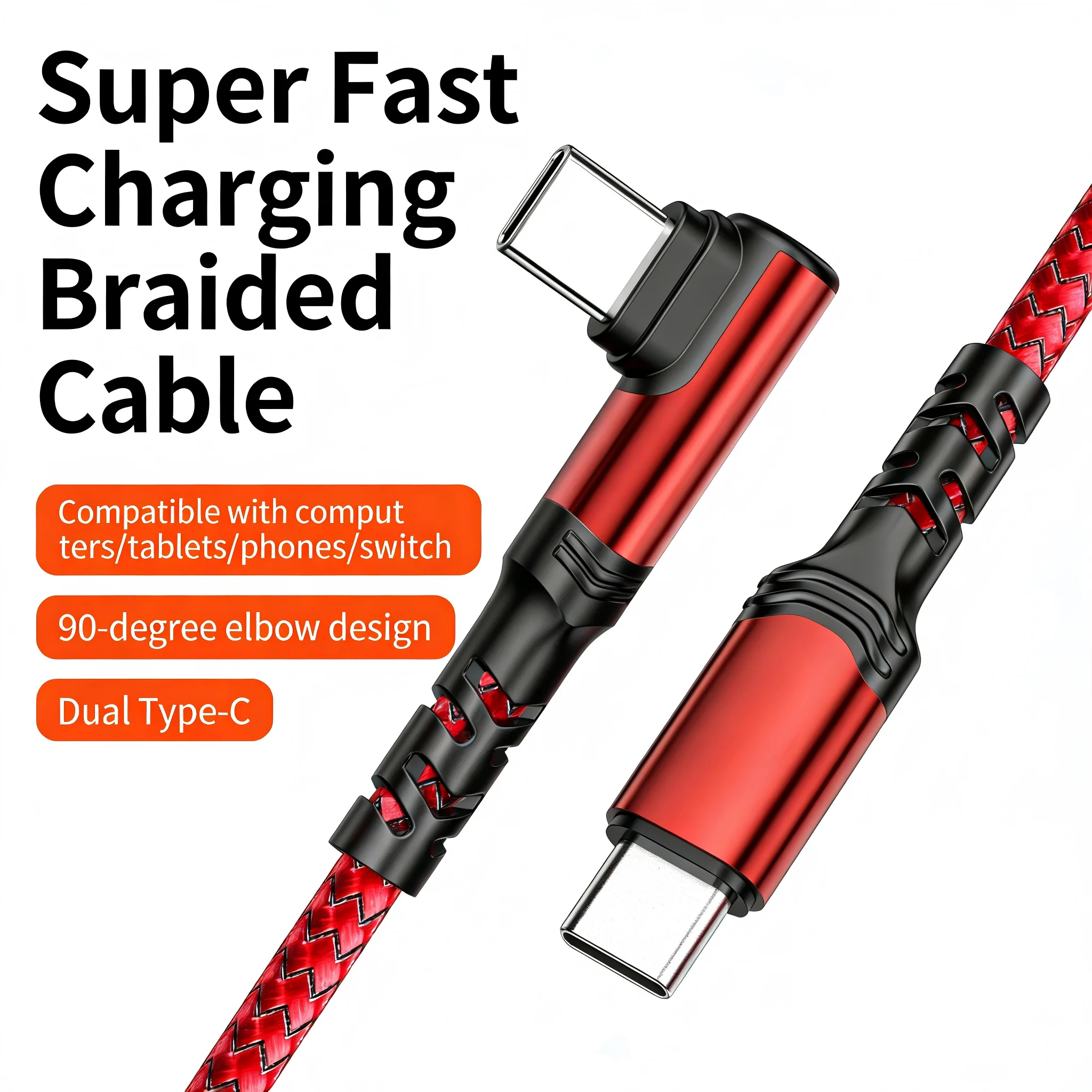 120W USB-C-auf-USB-C-Kabel, 90 Grad, für iPad, MacBook Pro, Xiaomi, Samsung, Huawei, schnelles Laden, Typ-C-Datenkabel