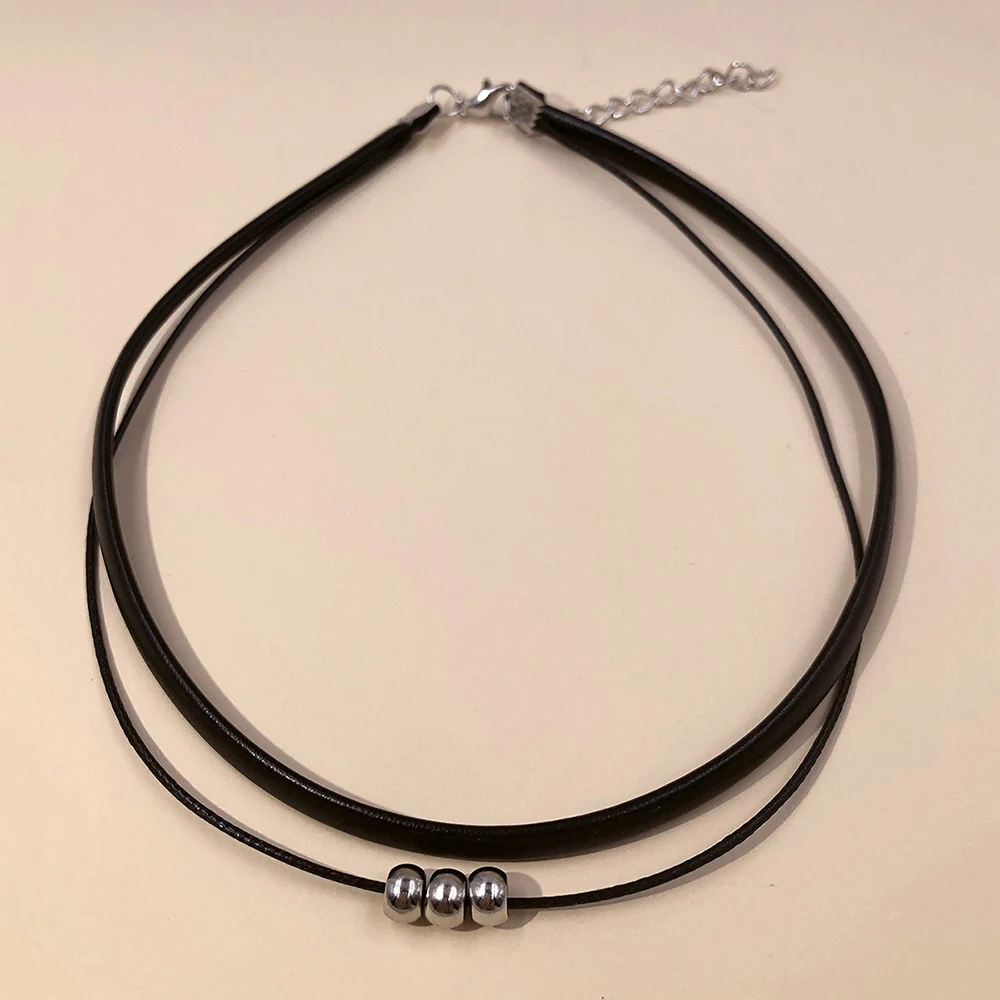 Classic Gothic Tattoo Black Leather Choker Necklace For Women Beads Pendant Charm Necklaces Boho Jewelry Christmas Gift X0159