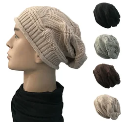 Winter Hat for Men Knitted Warm Fleece Lining Hat for Male Skullies Beanies Red Yellow Black Grey Cap