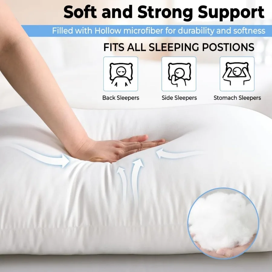 طقم وسائد سرير بحجم كوين مكون من قطعتين مع كثافة متوسطة للنوم الناعم والداعم مثالي للجانب الخلفي والنوم المعدني