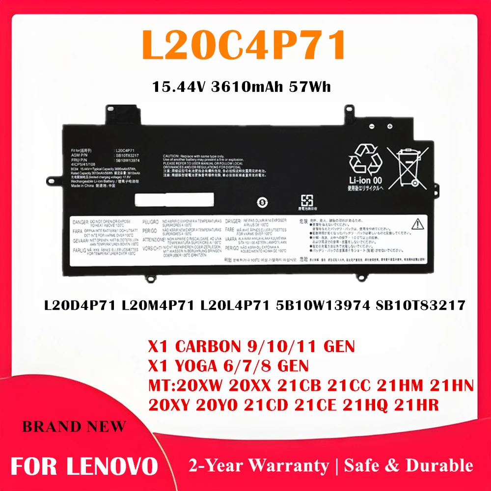 L20C4P71 For Lenovo L20D4P71 L20L4P71 L20M4P71 Battery 57Wh For ThinkPad X1 Carbon 9 10 11 Gen X1 Yoga 6 7 8 Gen Laptop Battery