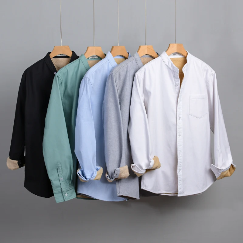 Thickened Warm Plus Size Stand Collar Cotton Shirt Men Brand Trend French Stylish Long Sleeve Top Clothes 5Color Chemise Homme