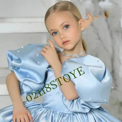 Affascinante Scoop Flower Girls abiti con perline per Baby Tutu Satin Modern Christmas Gowns 2023 Summer New