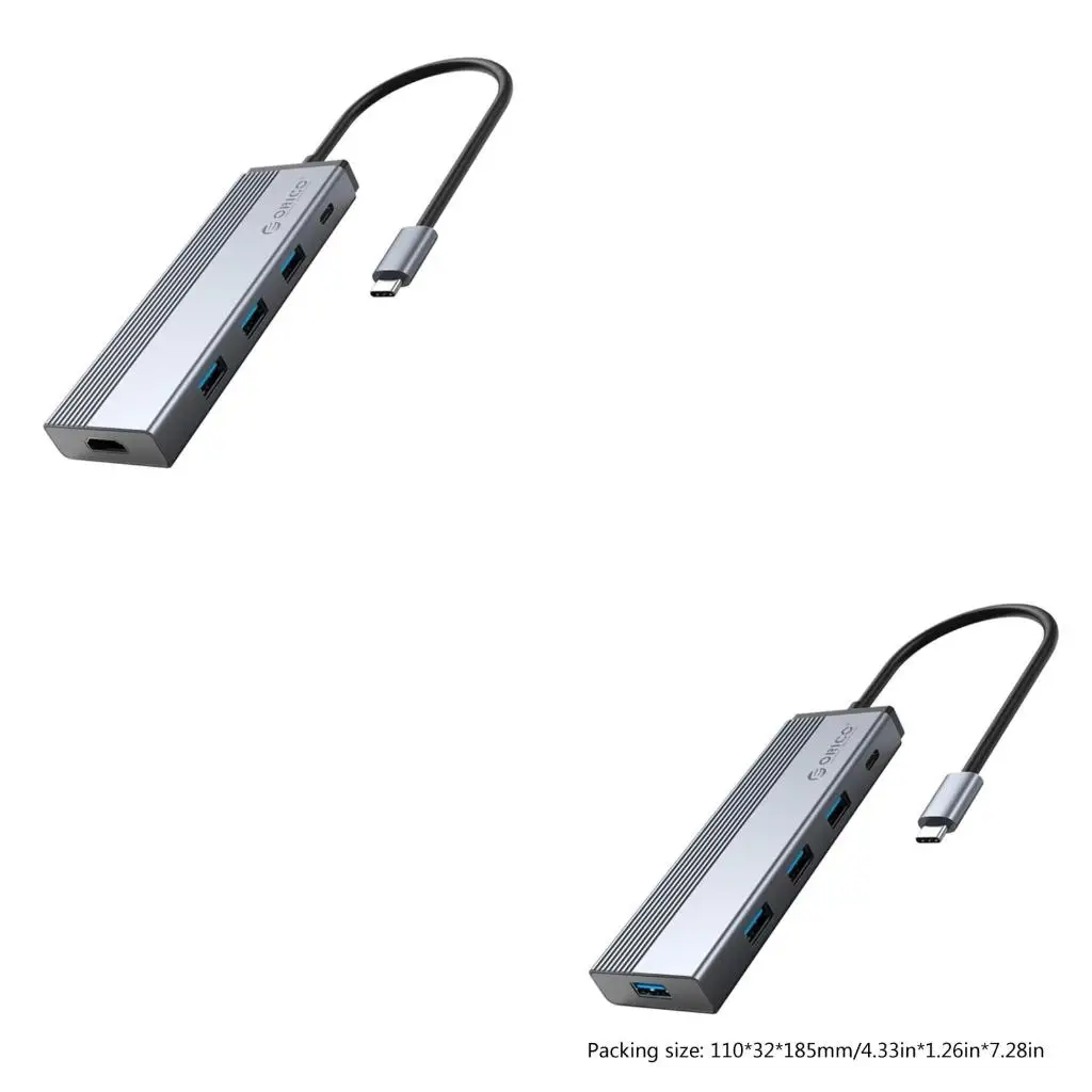 

5 портов USB Hub, USB расширение алюминиевого сплава сплавные аксессуары компьютера с портом питания типа C