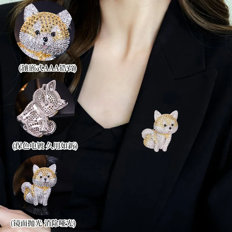 Cute Dog Brooch Full 3A Zircon Cartoon Pin for Women Lovely Pet‑theme Accessory for Suit Jacket