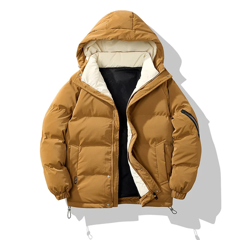 KIDWHXR Men Parkas Coat Winter Fashion Contrast Color Man Hooded Jacket Loose Long Sleeve Zipper Outdoor Casual Male Outerwear