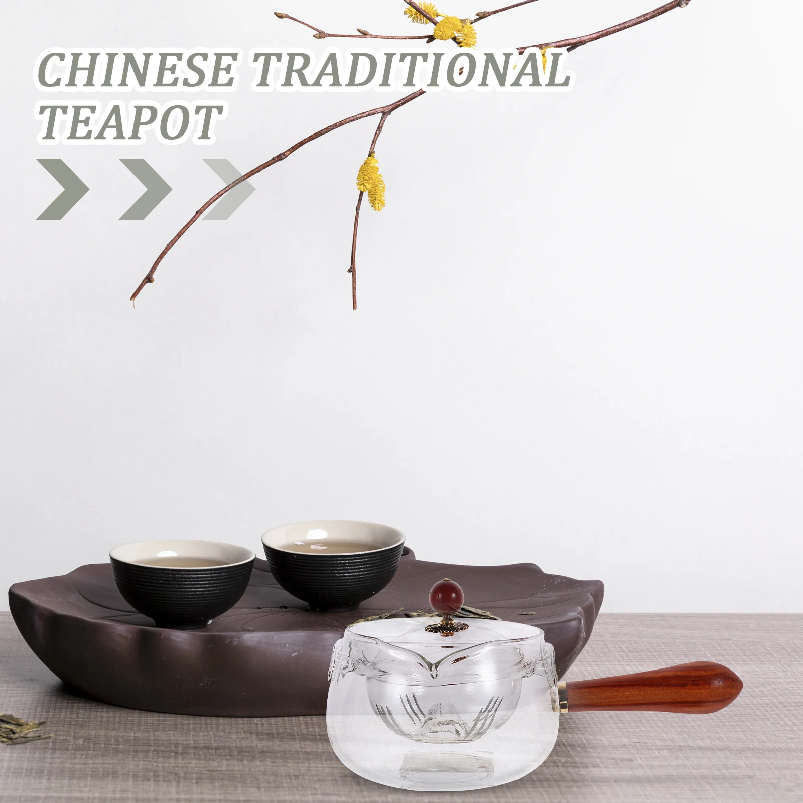 

Термостойкий стеклянный чайник, вращающаяся на 360 градусов боковая ручка, китайский традиционный чайник, элегантный шикарный дизайн, для домашнего офиса