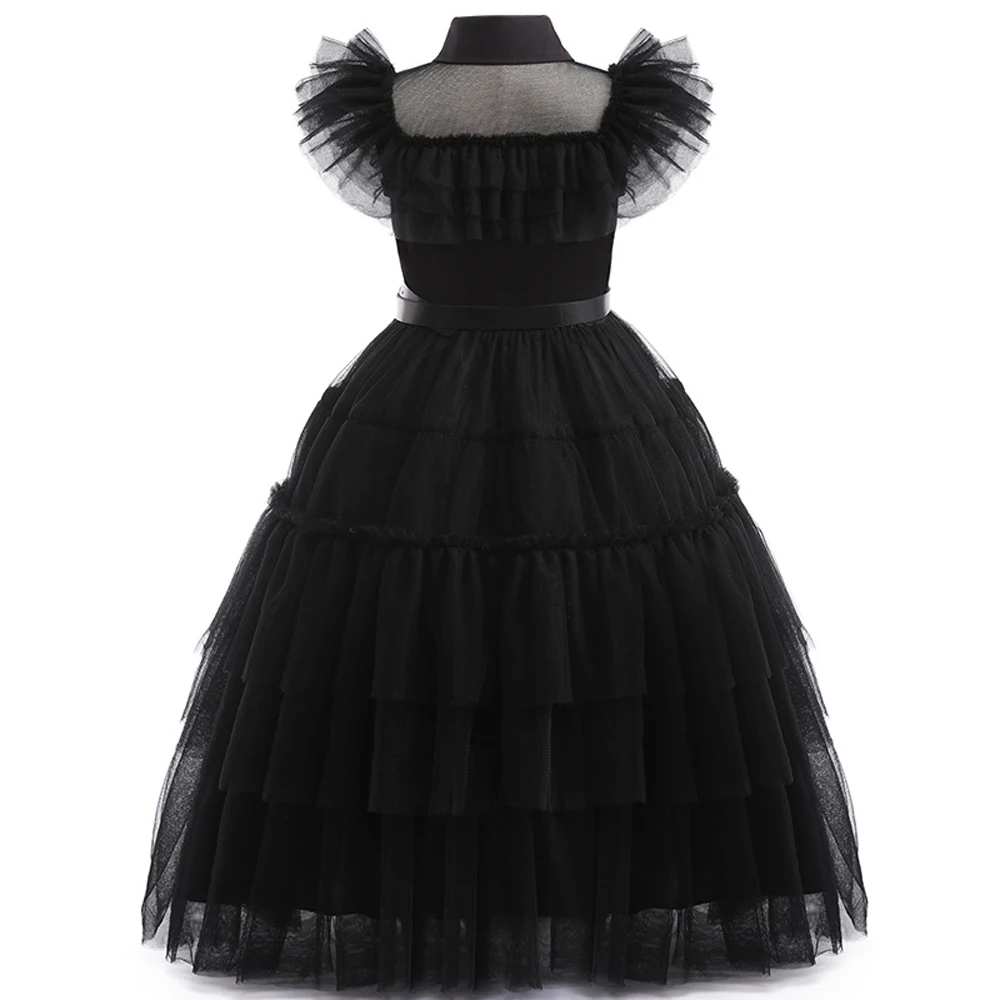 Wednesday Addams Costumes for Girls 2023 Movie Wednesday Mesh Dress Halloween Carnival Gothic Winds Party Dress Up