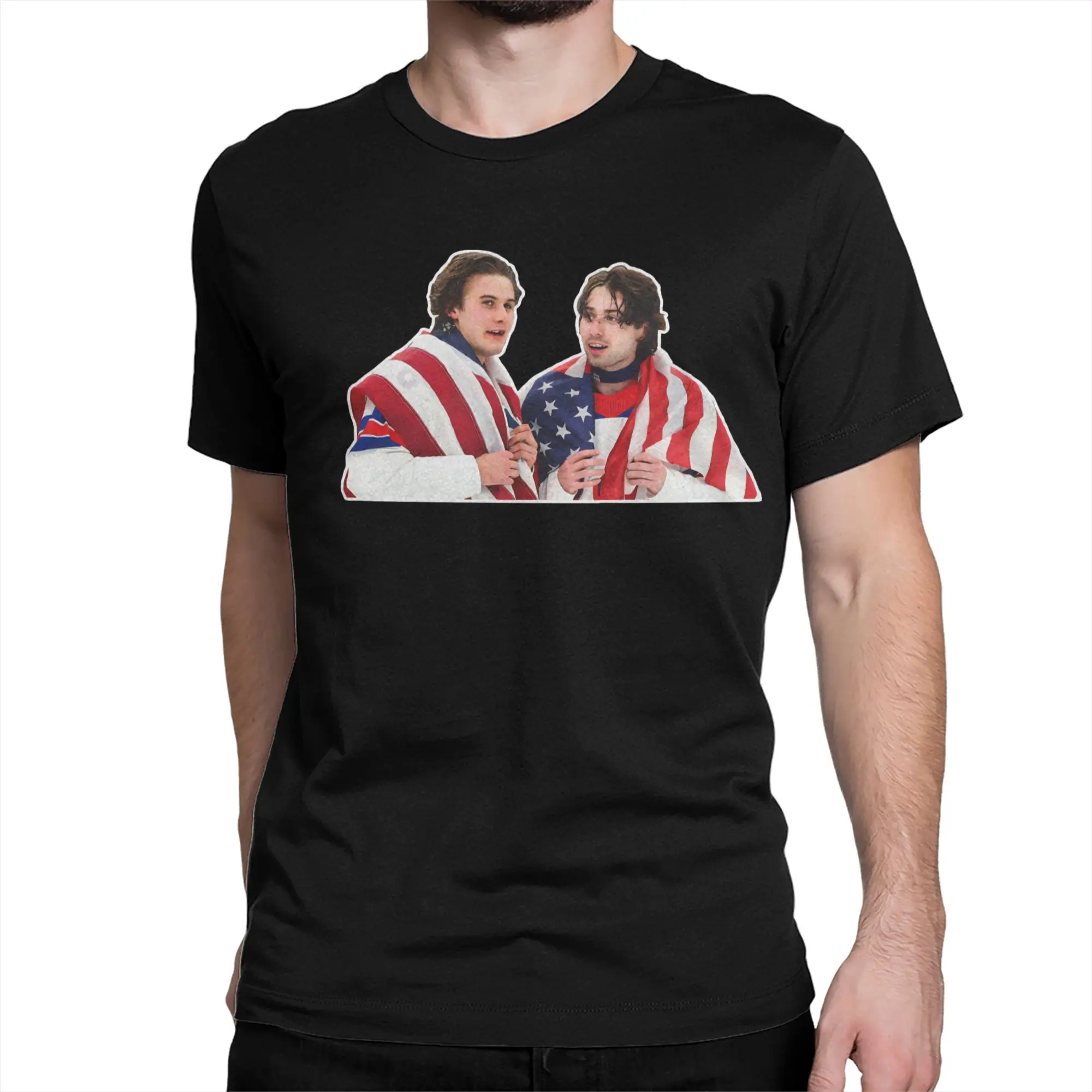Jack and Quinn Hughes USA HOCKEY Gold Medal T-Shirt Men Women's Round Collar Cotton T Shirts  Short Sleeve Tee Shirt Party Tops
