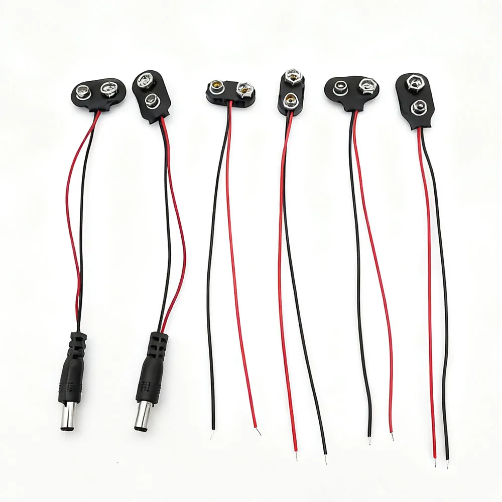 5/10Pcs 9V Battery Clips Black Red Wires Cable Connection Connector Soft/Hard Shell Buckle 9 Volt Battery Snap Holder Lead 15CM