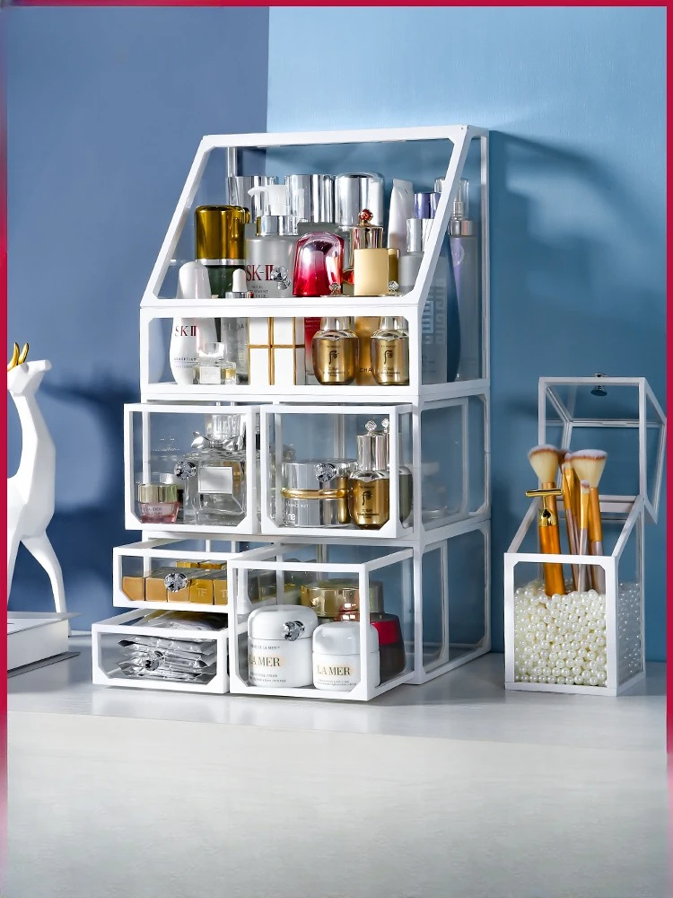 

Desktop drawer, net red glass, cosmetics storage box, dust-proof, makeup finishing dresser, skin care product brush