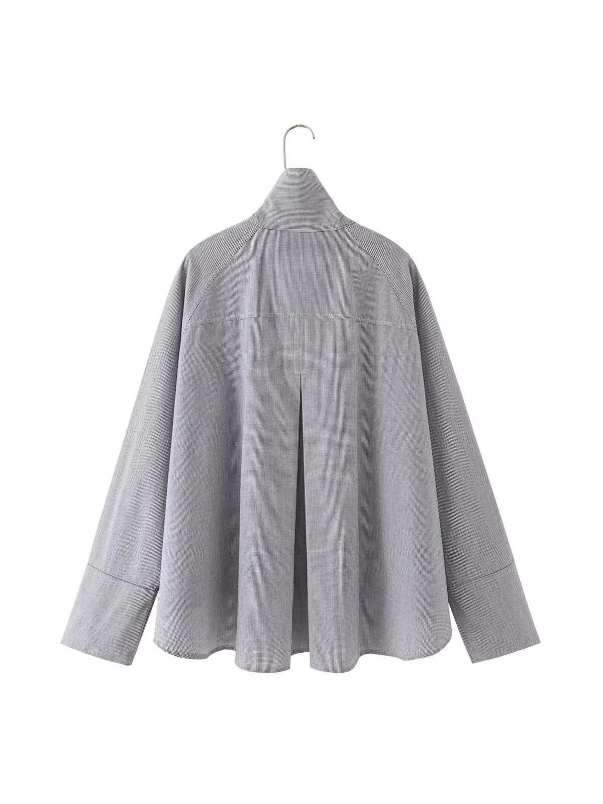Withered Women's New Asymmetrical Hem Plaid Pocket Layered Stand Up Collar Loose Shirt