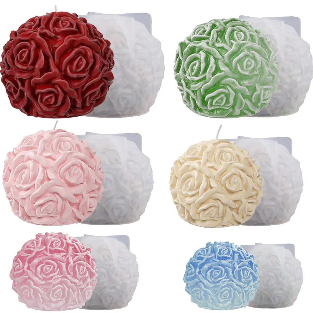 

Multi Size Flower Series Candle Mould Round Rose Flower Silicone Mold Summer Ice Ball Wedding Cake Decor Valentine's Day Gifts