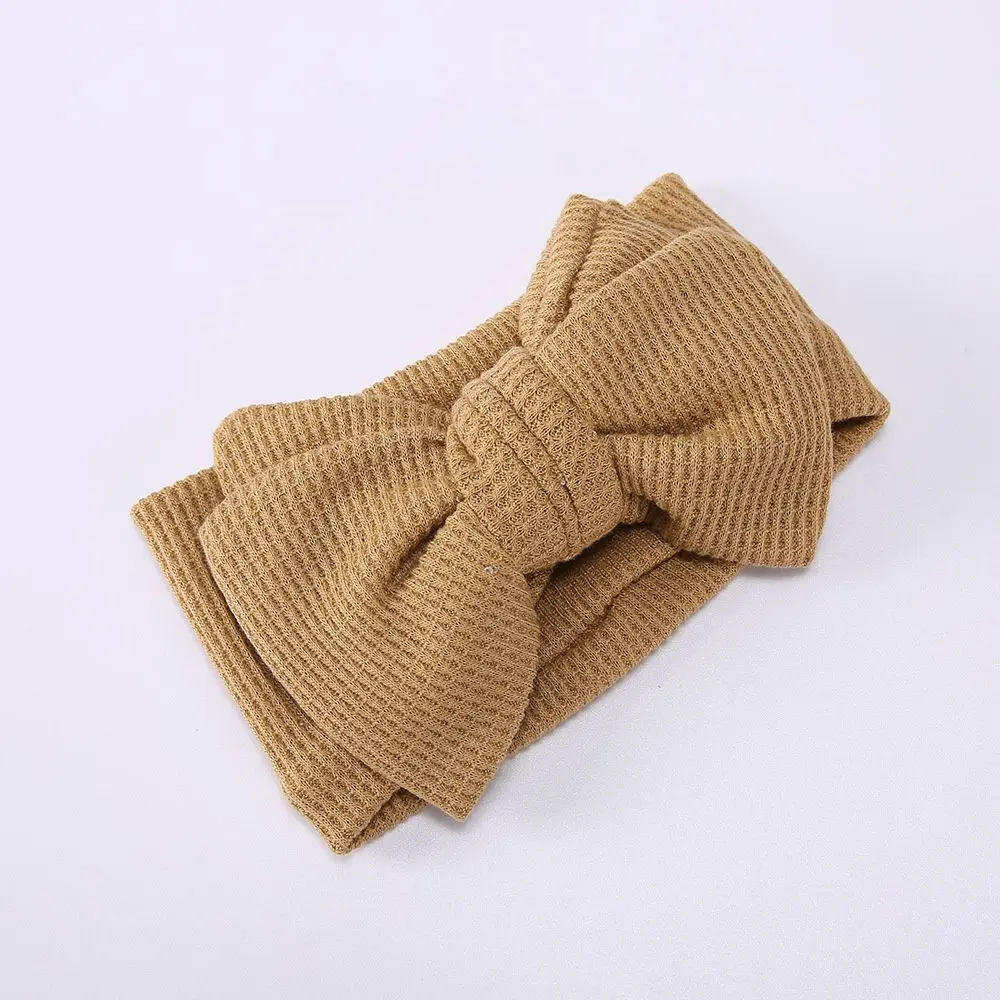 

18 Colors Elastic Baby Girl Hair Accessories Waffle Fabric Girl Headwear Bowknot Turban Baby Headband Big Bow Hairband