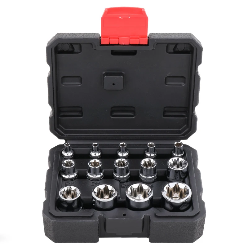 14Pcs E Type Torx Star Female Bit Socket Set Wrench Sockets E4-E24 for Home DIY Metalworking Auto Repair Tools