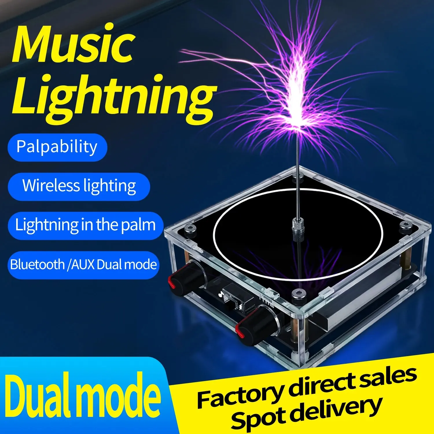 Musica Tesla Coil Bluetooth/AUX Carillon dual mode Fulmine artificiale Ingresso audio toccabile Esperimenti scientifici Bluetooth