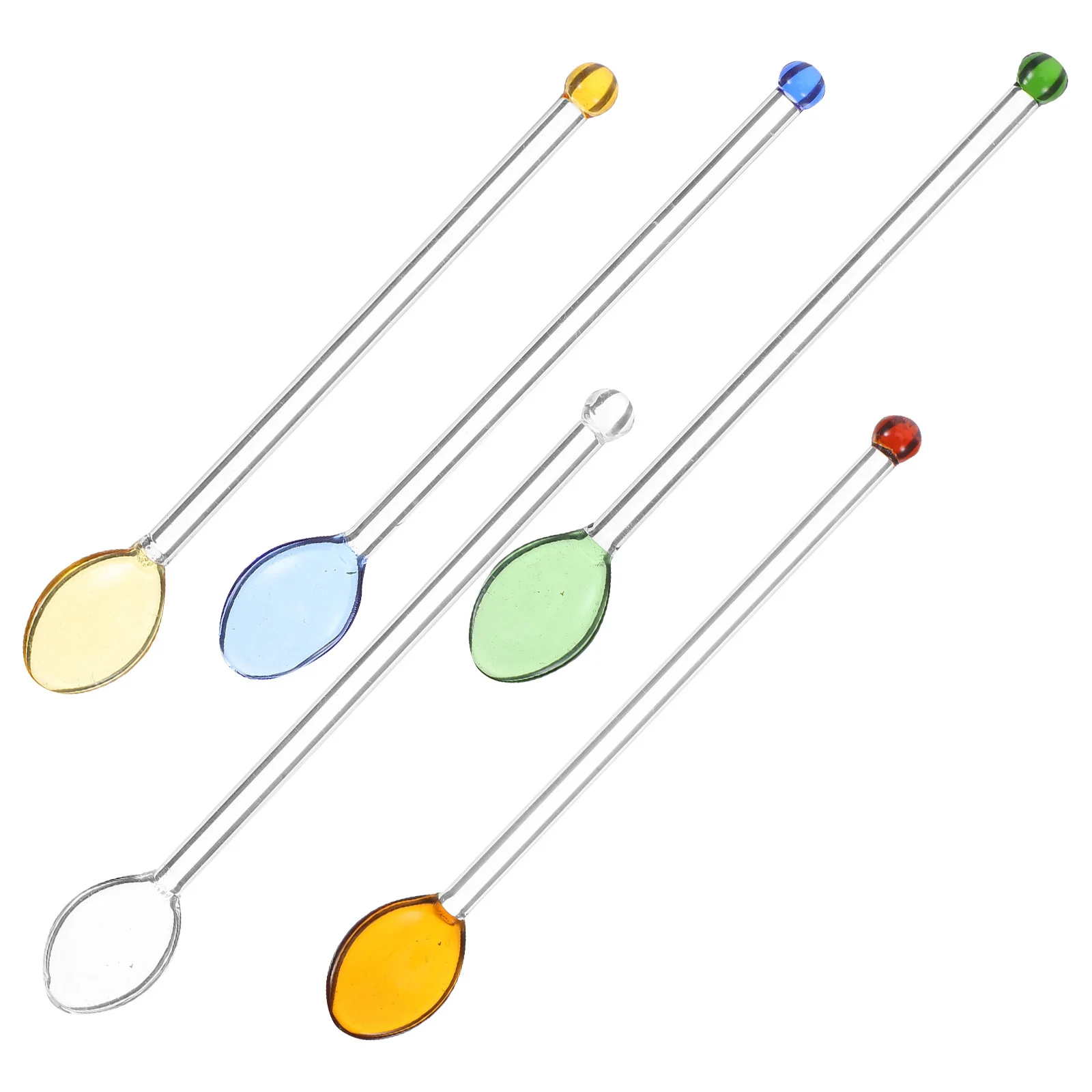 

5Pcs Decorative Glass Stirring Spoons - Premium Long Handle Mixers for Drinks - Reusable Smooth Surface Teaspoons - Bar Home