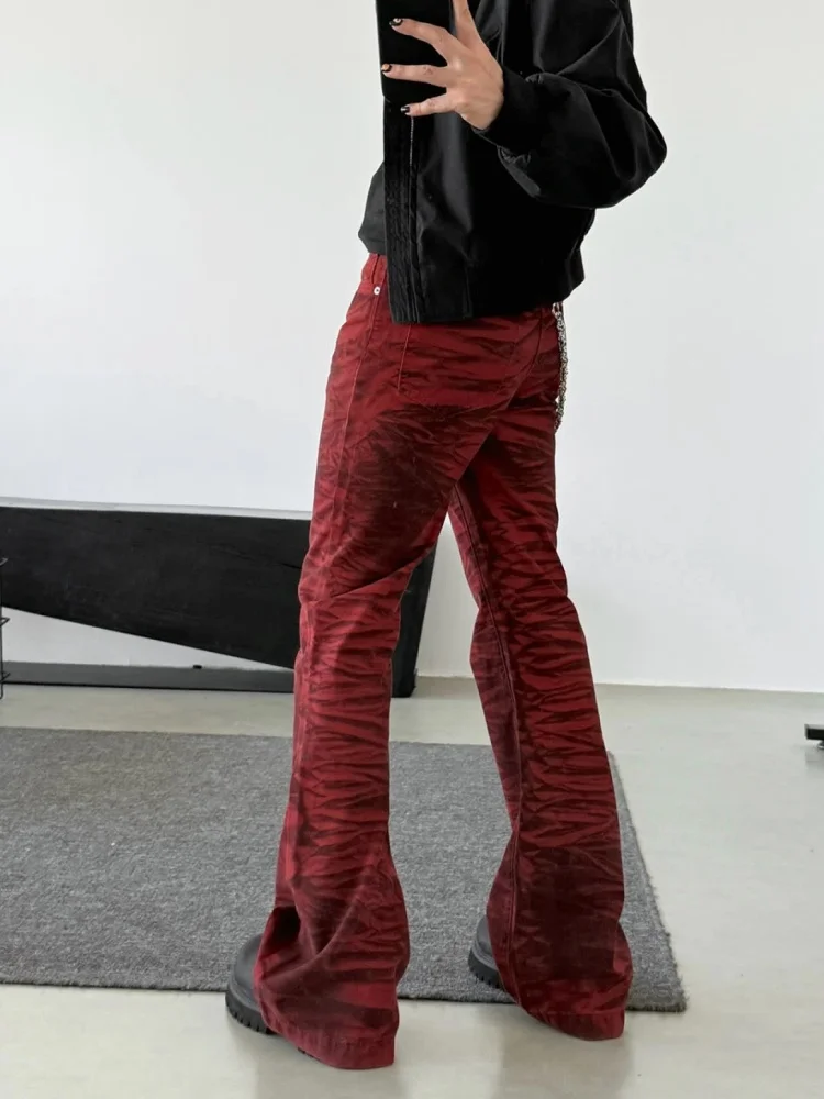 2026 American Retro Y2K Style Distressed Red Baggy Flared Women's Jeans Pants For Clothing Streetwear Woman Cotton Long Trousers