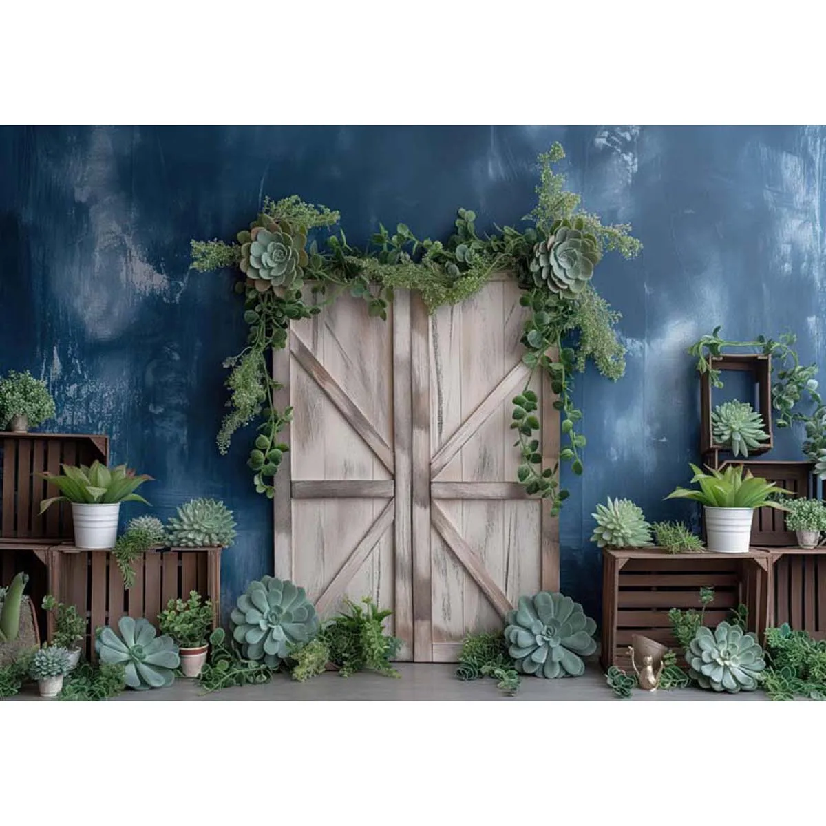 

Allenjoy Wooden Door Succulent Plants Backdrop