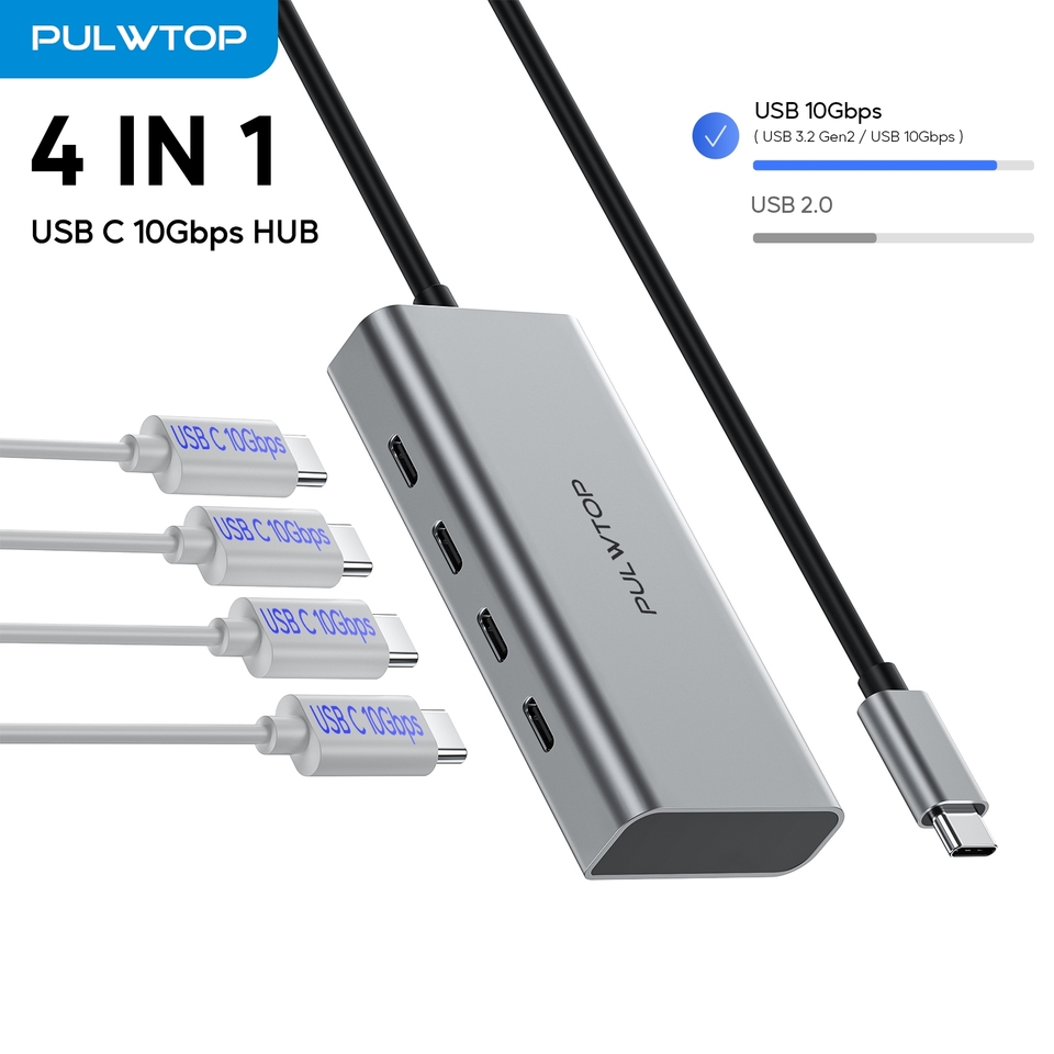 PULWTOP 4 Port USB C Hub, 4USB-C10Gbps (Data Transfer Only) ,USB Hub Multi-Port Adapter for MacBook Pro, Chromebook, iMac, XPS