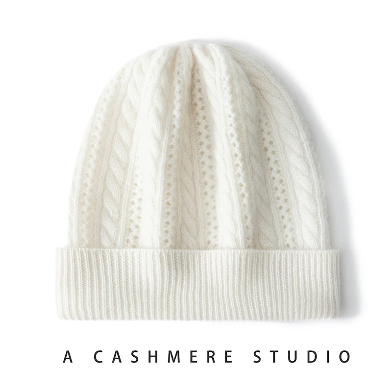 

Women Hat Winter New 100% Cashmere Knit Headgears Soft Warm Hats Lady Fashion Hollow-out Cap Girl Twisted flower Beanies Bonnet