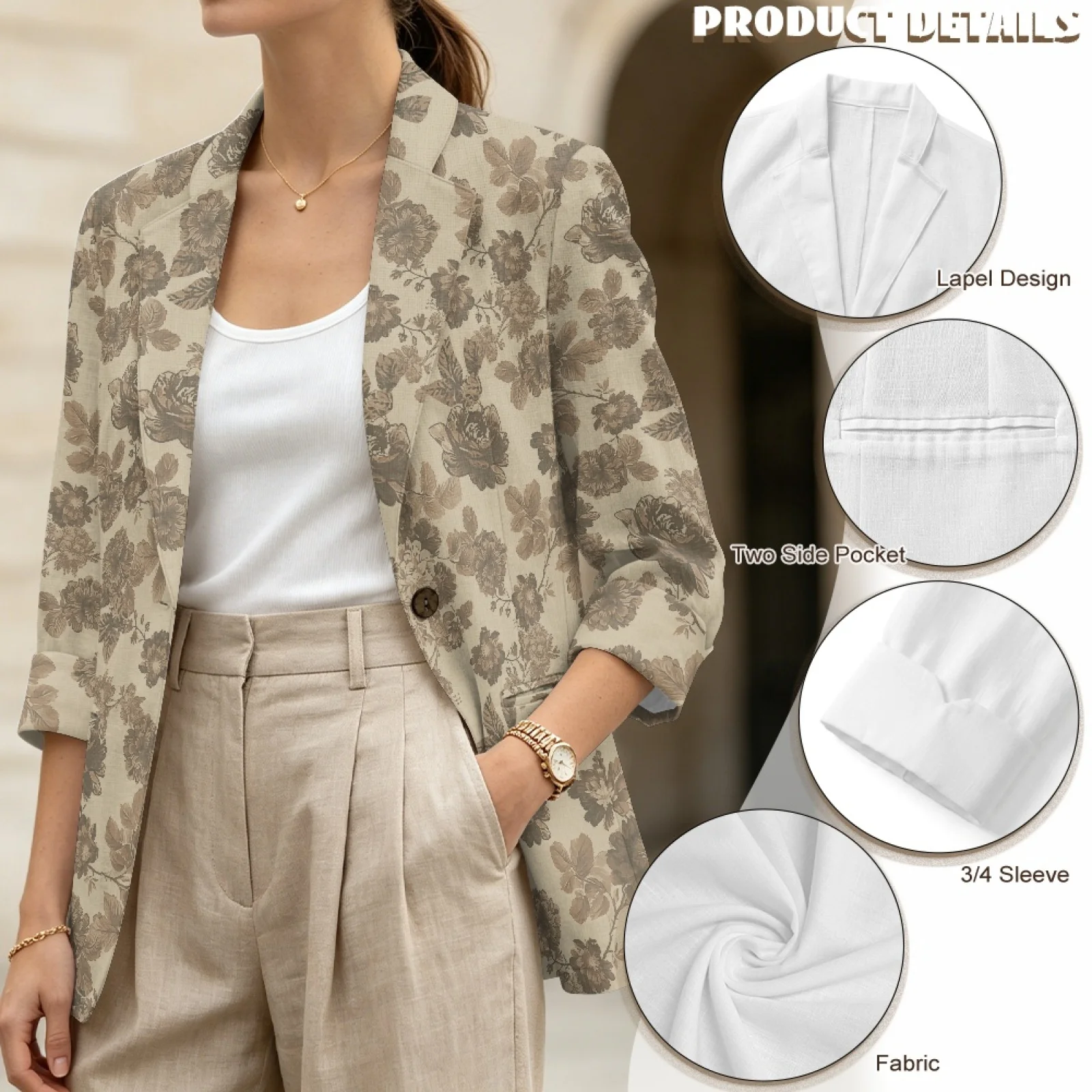 PENSTROLL Vintage Brown Floral Linen Style Outerwear Cover Up for Daily Lightweight Beach Cardigan Beach Cover Ups view 5