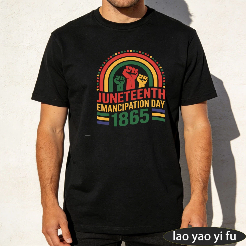 Juneteenth Emancipation Day 1865 Rainbow Fist Design Men T-Shirt Black History Celebration Tops Vintage Rainbow Clothes