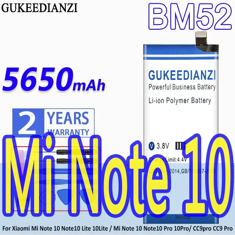 GUKEEDIANZI Battery BM52 5650mAh For Xiaomi Mi Note 10 Note10 Lite 10Lite/CC9pro CC9 Pro