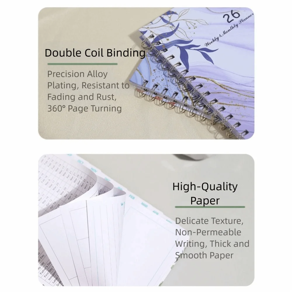 Buku Agenda Planner 2026 Ukuran A5 Spiral Binding Coil Desain Sederhana dengan Fungsi Jam untuk Jadwal Harian