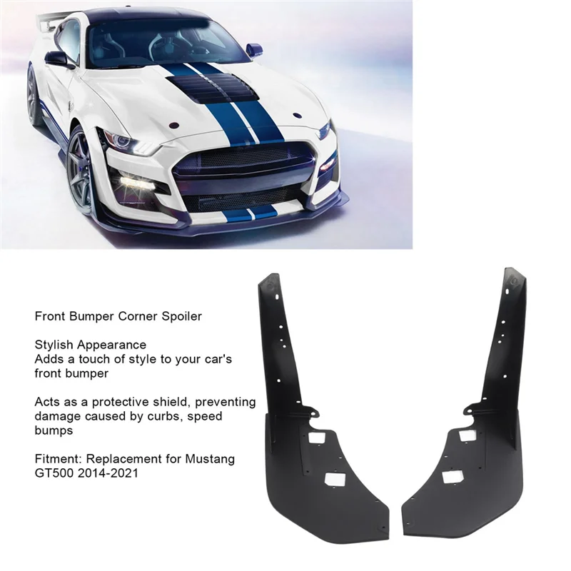 

A90Q-1Pair Of Front Bumper Corner Spoiler Black Prevent Collision Front Side Corner Winglet For Mustang GT500 2014 To 2021