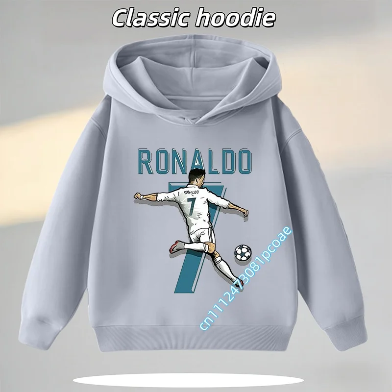 Boys' Sports Shirt Girls' Casual Top Cartoon Print Autumn/Winter Coat 2026 Ronaldo Football Star Children's Hooded Sweatshirt