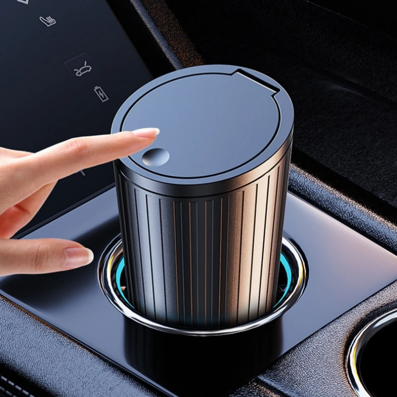 2Pcs Universal Car Cup Holder Trash Can with Pop-Up Lid - Durable ABS Ergonomic Design for Hands-Free Car, Office Waste Disposal