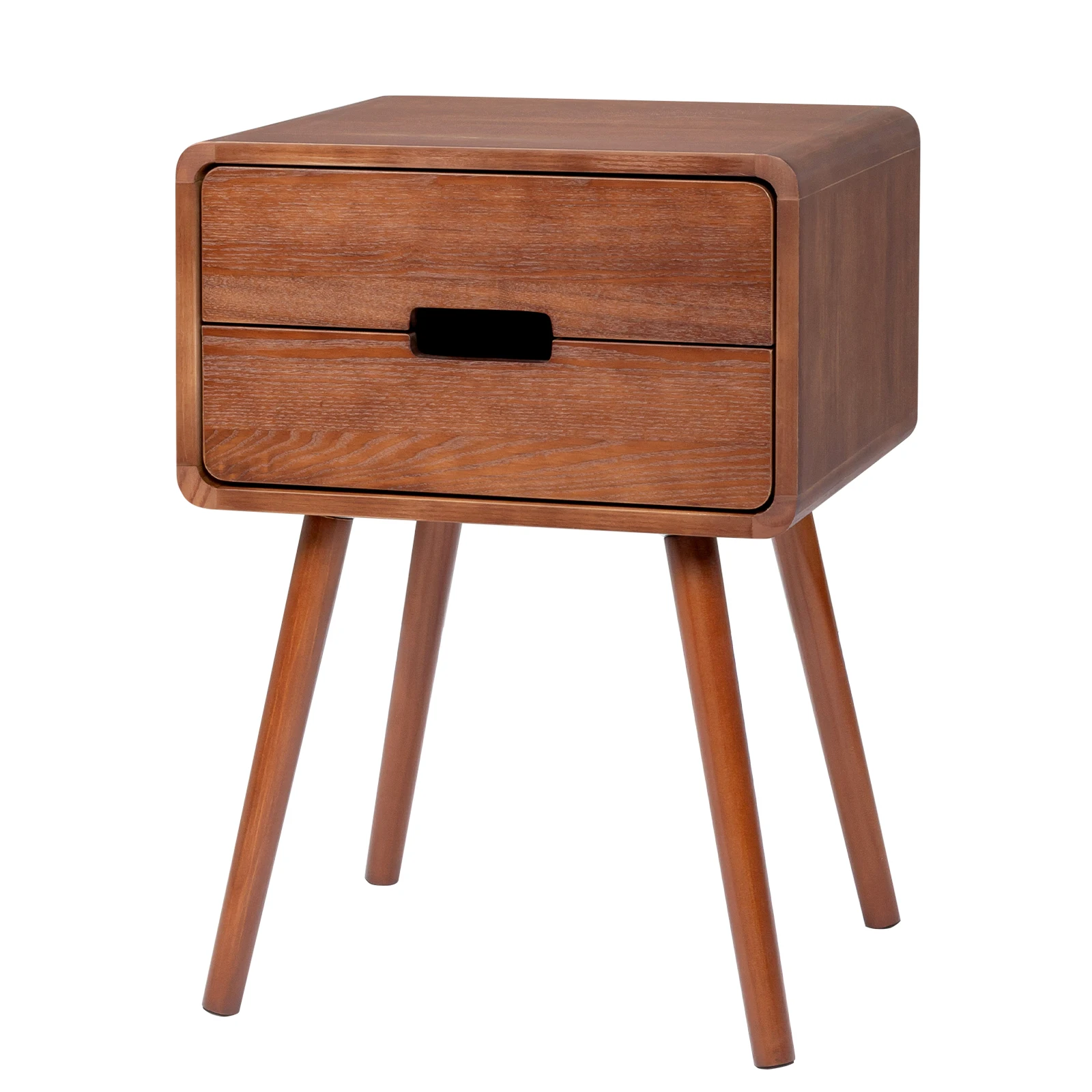 Wood Nightstand End Side Table with Drawer & Solid Wood Legs for Living Room, Bedroom