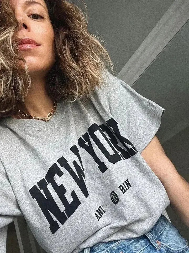 2025 Spring Summer Fashon Women T-shirts Half Sleeve Stand Collar Letter Print Casual Classic Tees Gray White Loose Cotton Top