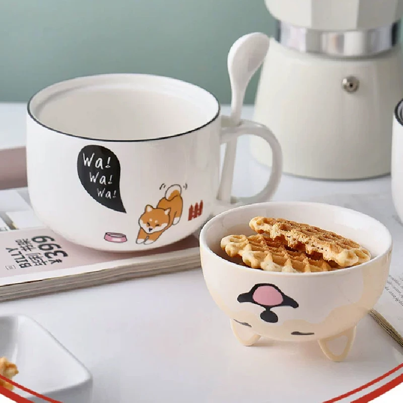 Bone China Coffee Cup Cartoon Animal Coffee Cup Creative Shiba Indy Cat Ceramic Cup Afternoon Tea Breakfast Milk Cup Bone China