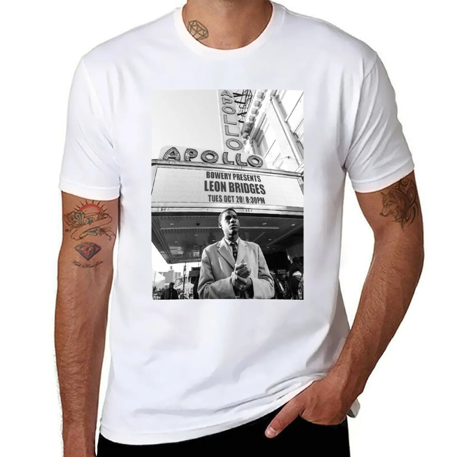

Leon Bridges Concert Apollo T-Shirt t shirts for man pack white mens graphic t shirts t shirts cotton 100% T-shirt