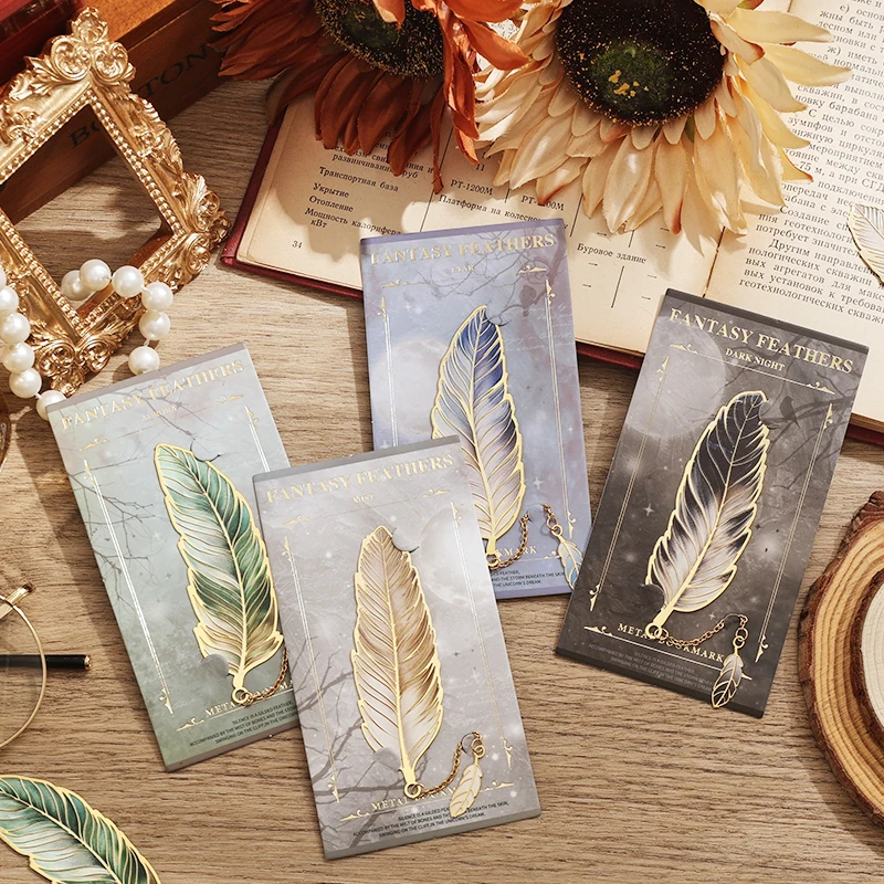1 szt Vintage Feather Bronzing Metal Bookmark With Metal Chain Pendant Bookmark For Teachers Friends Book Club Book Lovers