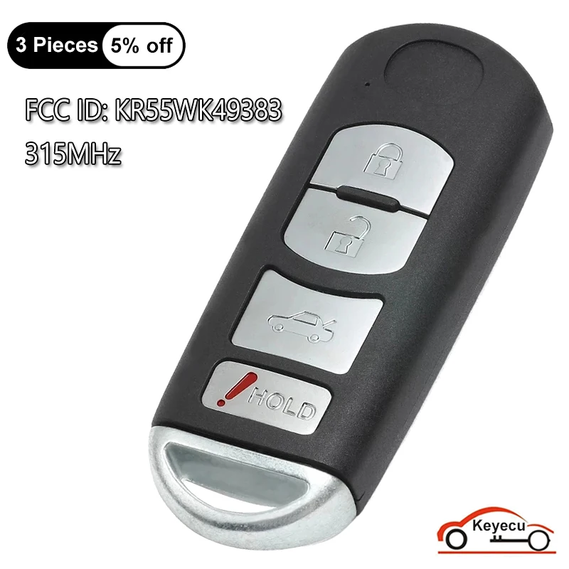 KEYECU 4 Buttons 315MHz for Mazda 6 2009 2010 2011 2012 2013 Auto Smart Remote Control Key Fob Replacement FCC ID: KR55WK49383