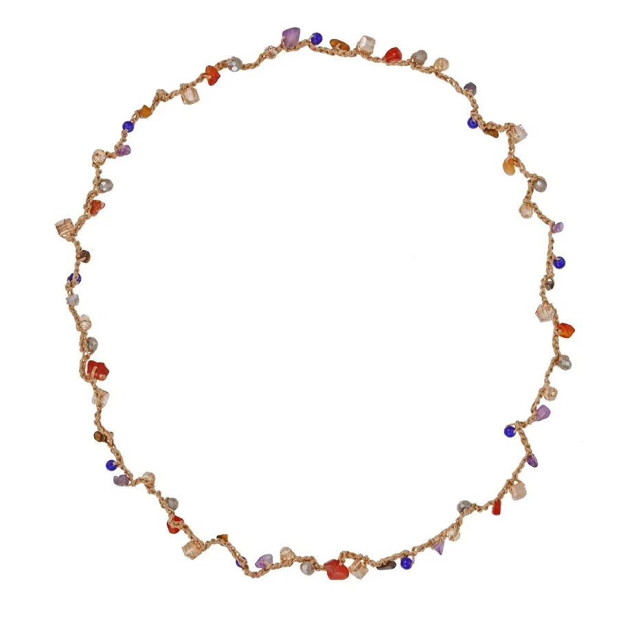 ZAA Hand Woven Colored Crushed Stone Glass Crystal Necklace