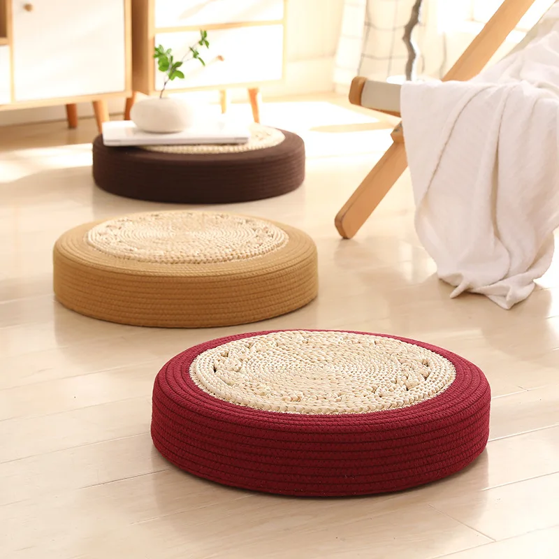 Corn Husk Woven Cushion, Kneeling Pad & Tatami Floor Ottoman, Lazy Meditation Seat for Home, Yoga, Prayer, Japanese Style