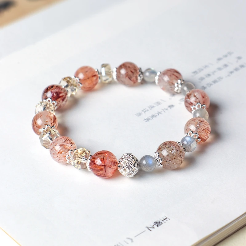 

Fashion Natural Black Gold Super Seven Crystal Moonstones Aquamarine Stretch Beaded Bracelet for Women Female Fine Jewelry 1604