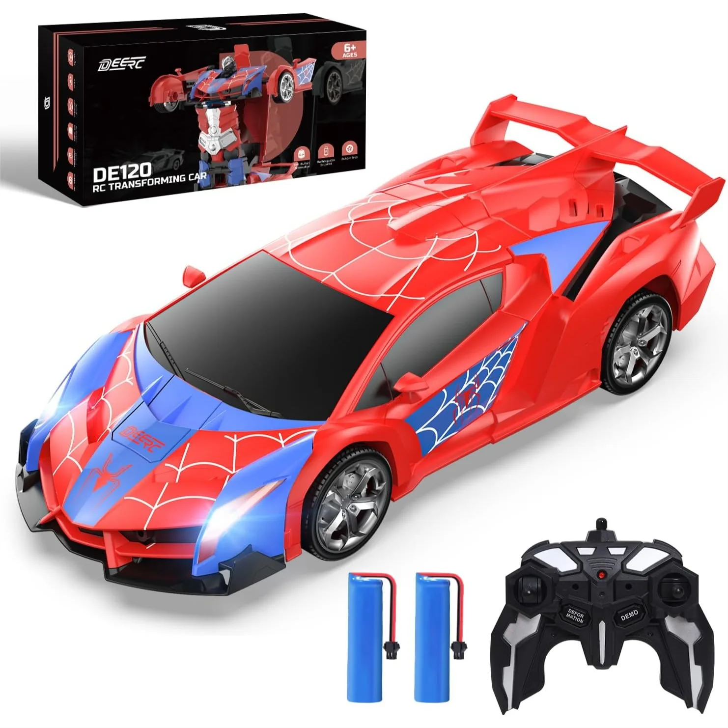 Spider RC Car Transform Robot, 2.4GHz Remote Control One-Key Transformation 360° Rotation Auto Mode Rechargeable Toy for Kids