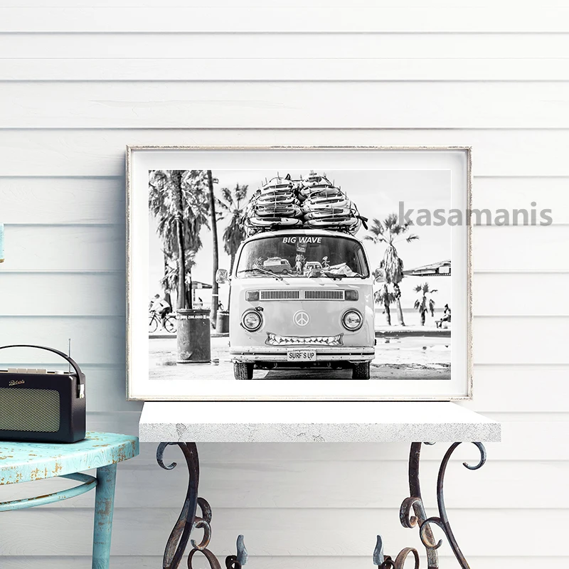 Black and White Coastal Surfing Landscape Posters & Prints Sea Wave Surfboard Photography Pictures Canvas Painting Home Decor
