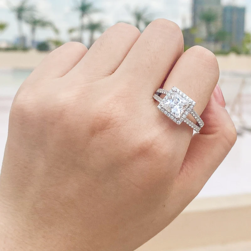 OXTAO Luxe Vrouwen Ring Echt 925 Sterling Zilver Zirkoon Verlovingsring Wedding Band Sieraden Voor Bruids Valentijnsdag Cadeau