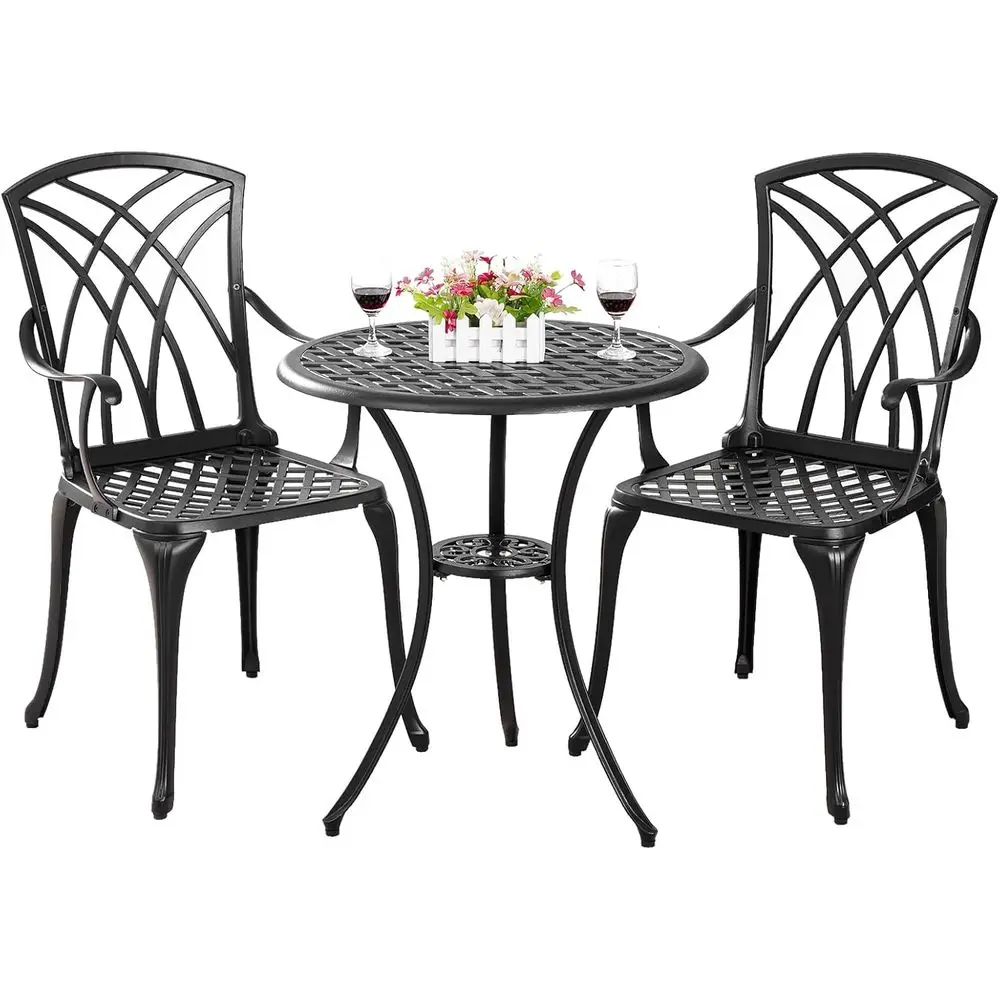 

Комплект уличной мебели для бистро из 3 предметов с плетеным дизайном, устойчивый к непогоде, для патио, балкона, с отверстием для зонта (черный)